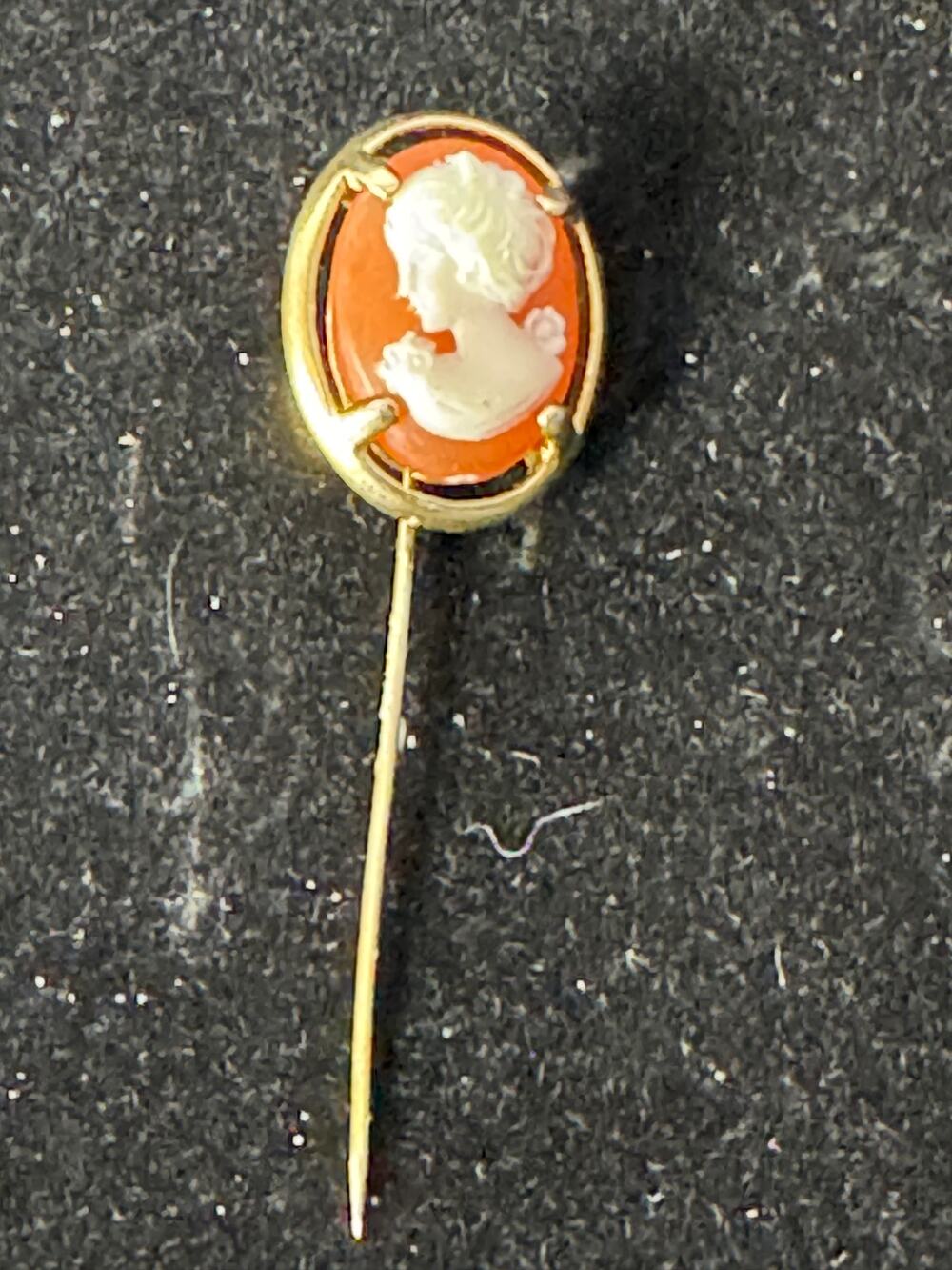Cameo Stick Pin Gold-Tone Carved Portrait Hat Clothes Pin Estate Sale Find VTG